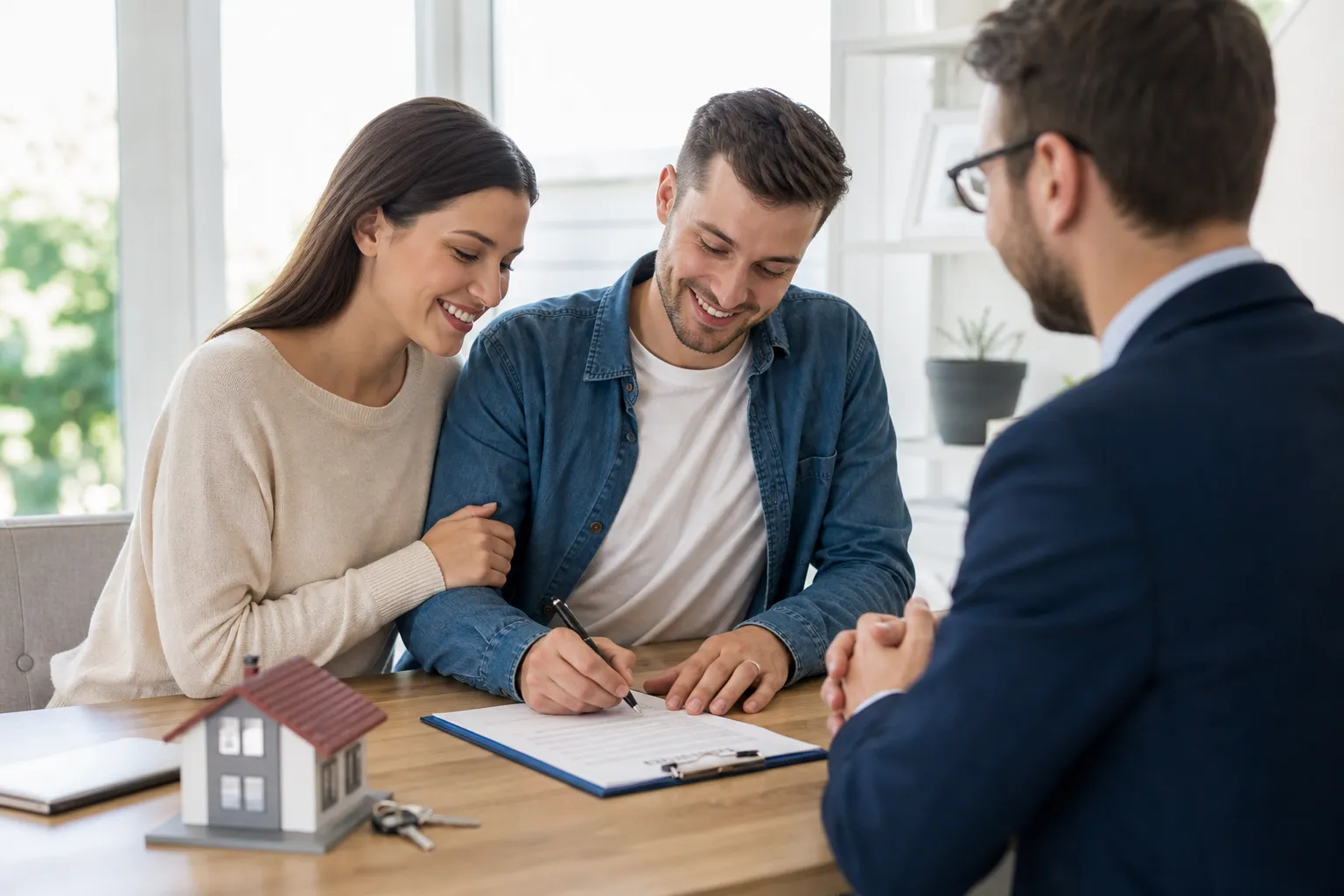 Acheteurs signant un achat immobilier en confiance dans le Val-d'Oise