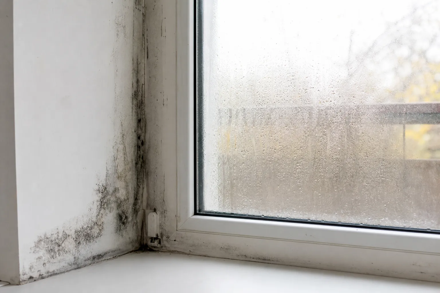 Condensation et moisissures autour d'une fenêtre dans un logement du Val-d'Oise (95)