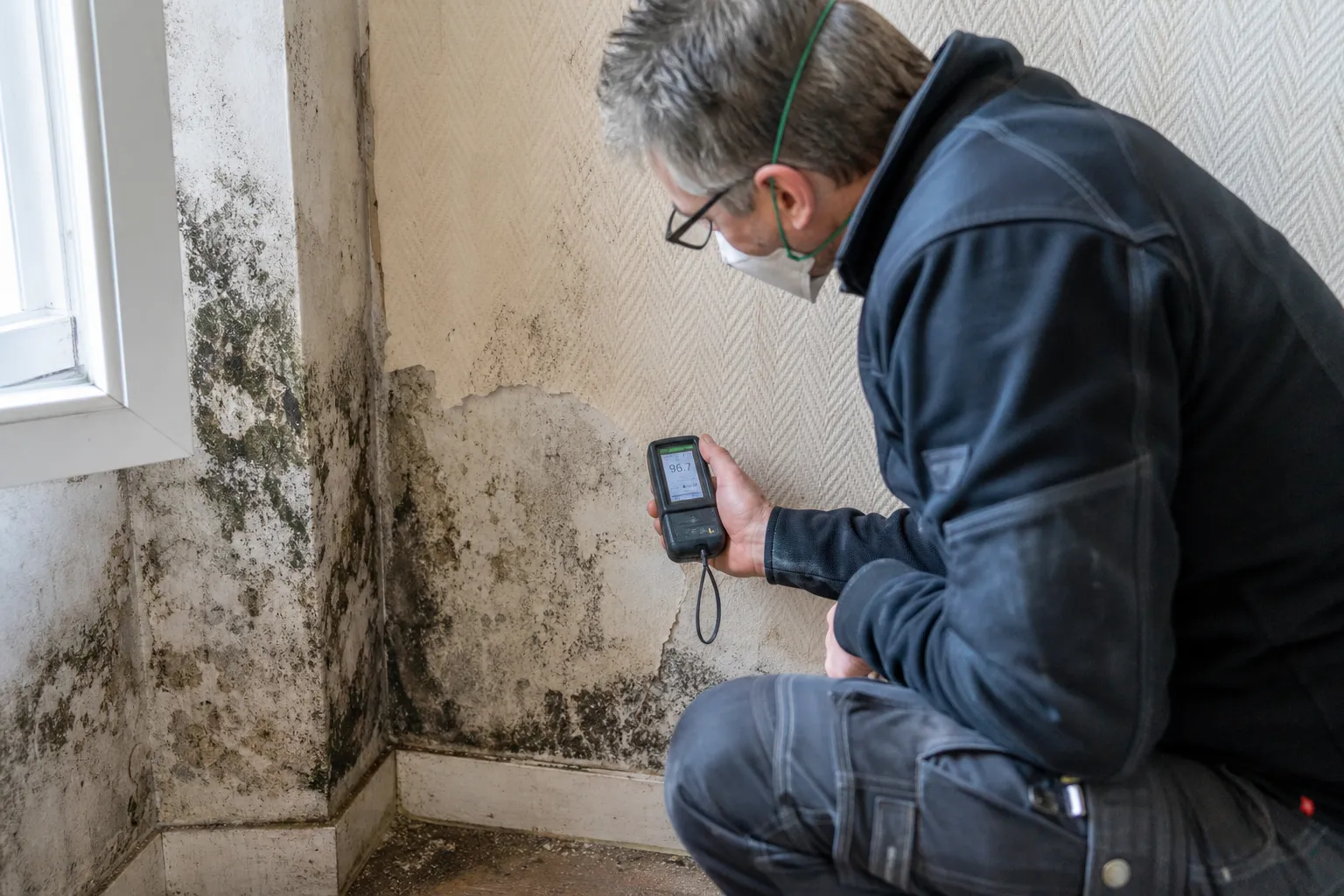 Mesure d'humidité sur un mur par un expert en bâtiment indépendant dans le Val-d'Oise