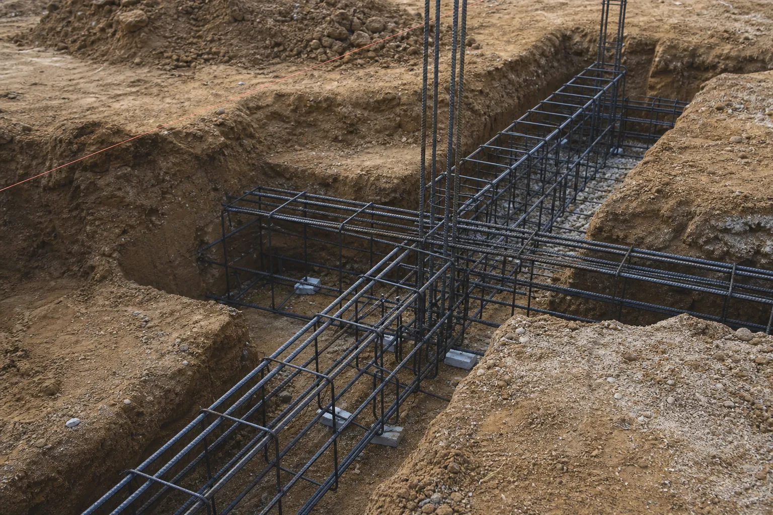 Ferraillage et cages d armatures des fondations avant coulage dans le Val-d'Oise (95)