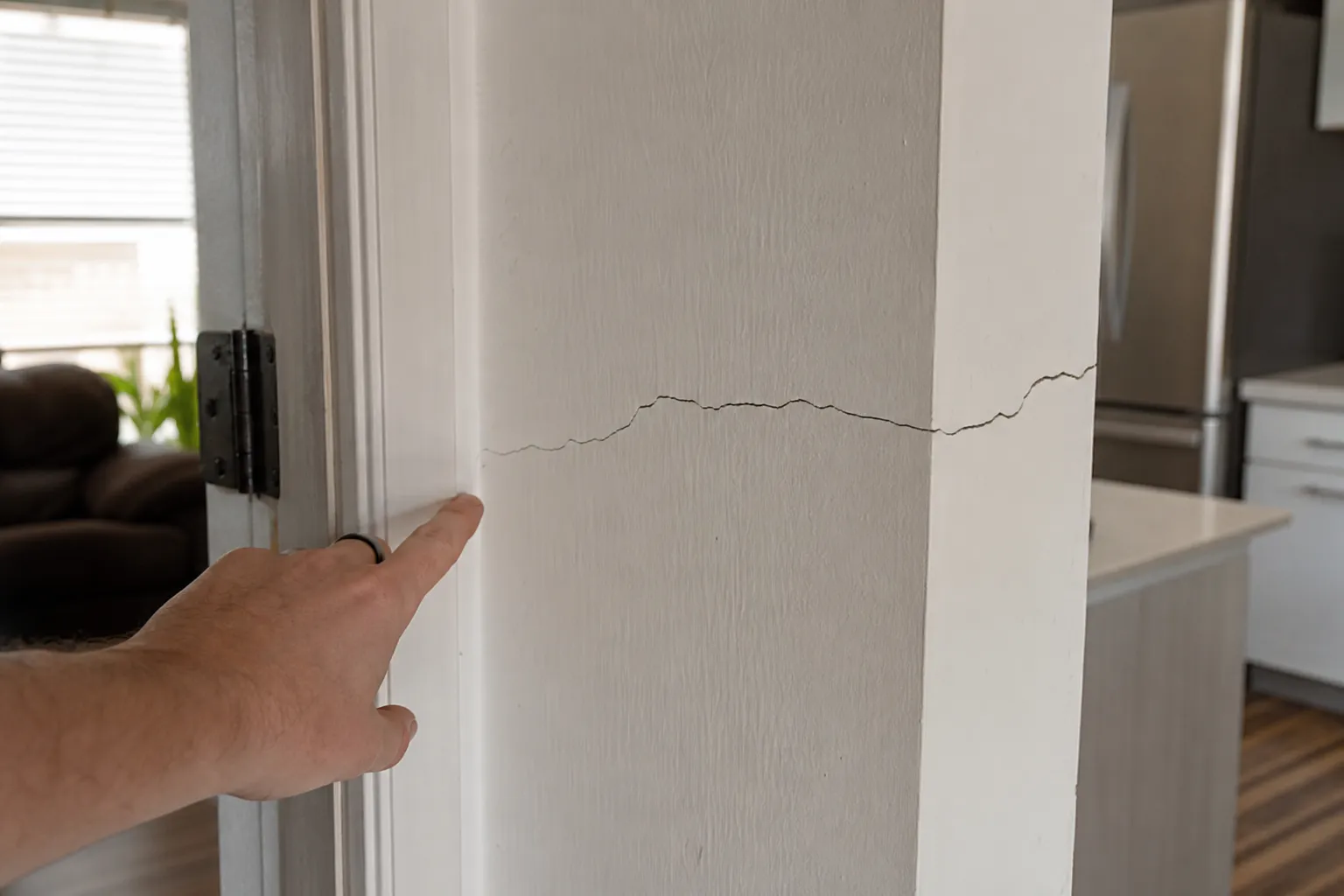 Fissure traversante sur un mur porteur examinée dans le Val-d'Oise