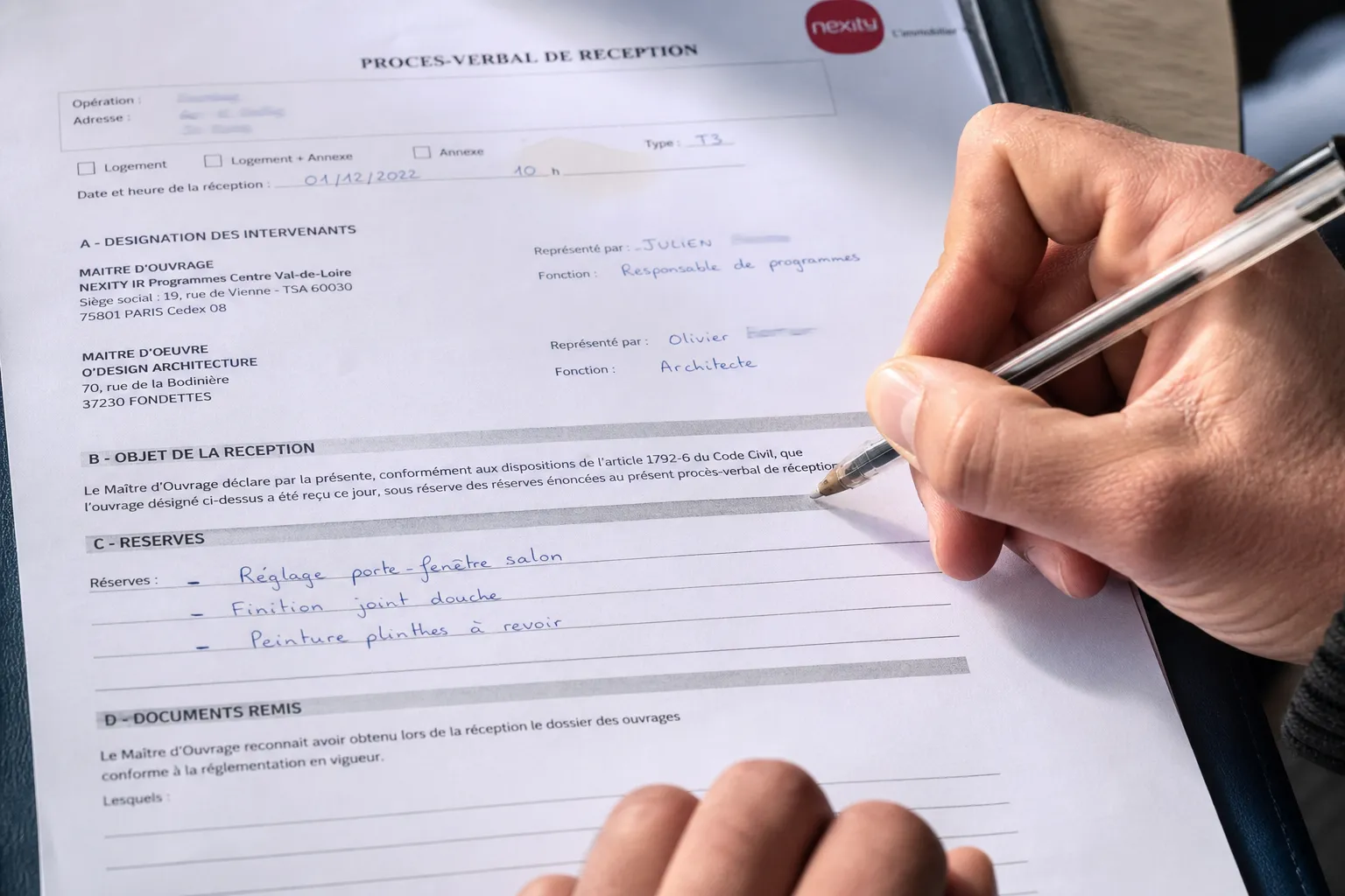 Réserves inscrites au procès-verbal de réception dans le Val-d'Oise