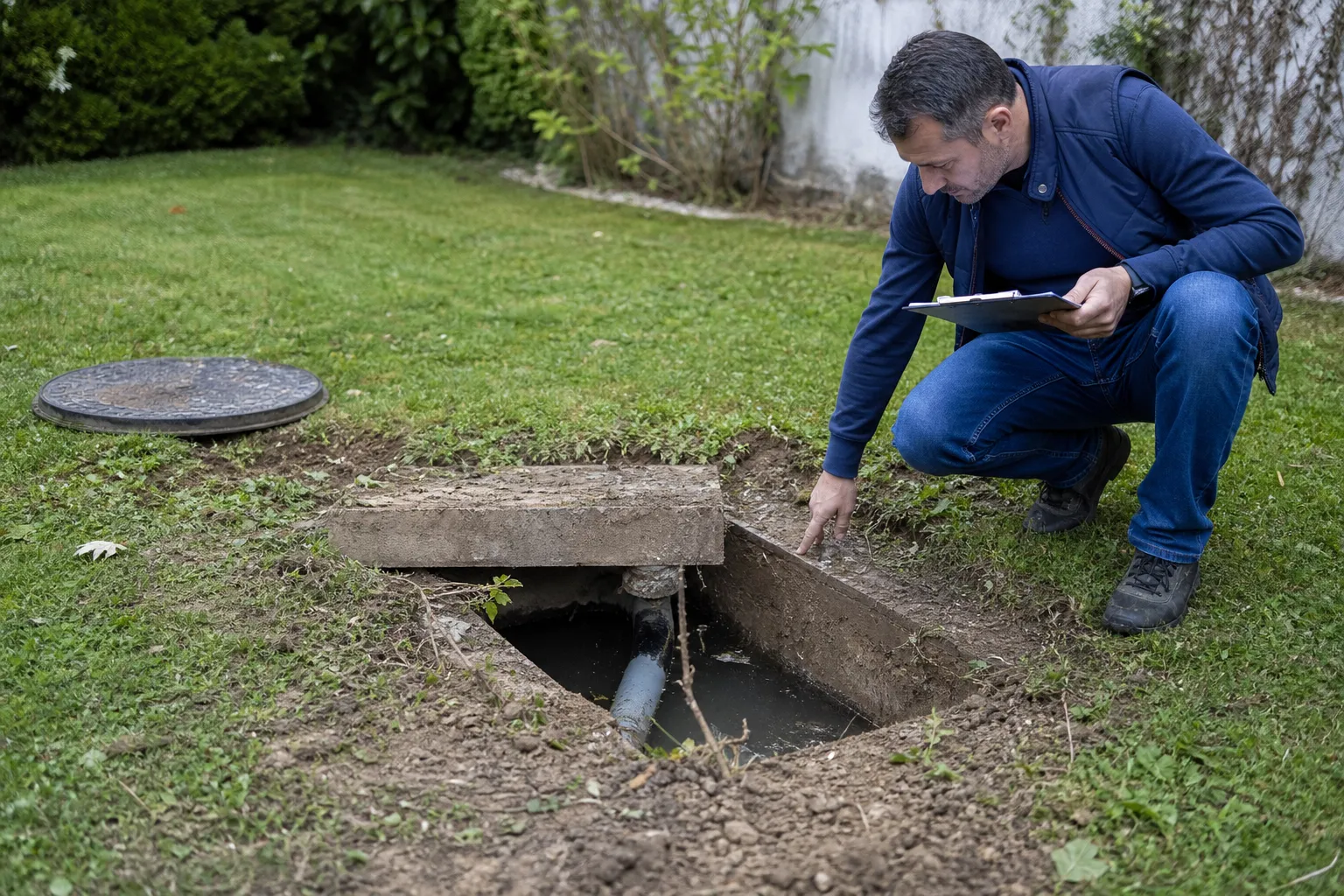 Défaut d'assainissement inspecté par un expert dans le Val-d'Oise